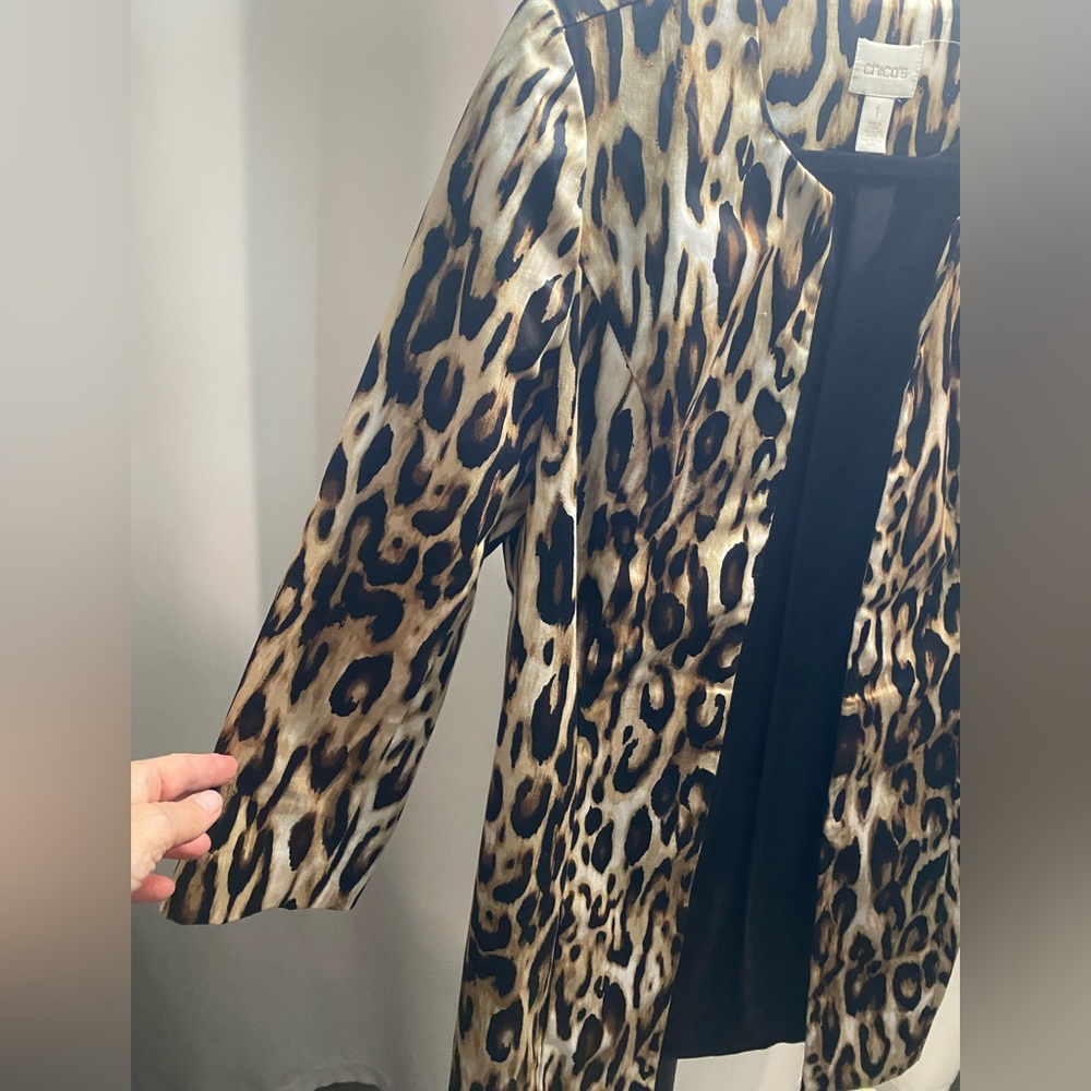 Chico's Brown Tan and Black Leopard-Print Open Front Jacket Size 1 - Picture 2 of 8